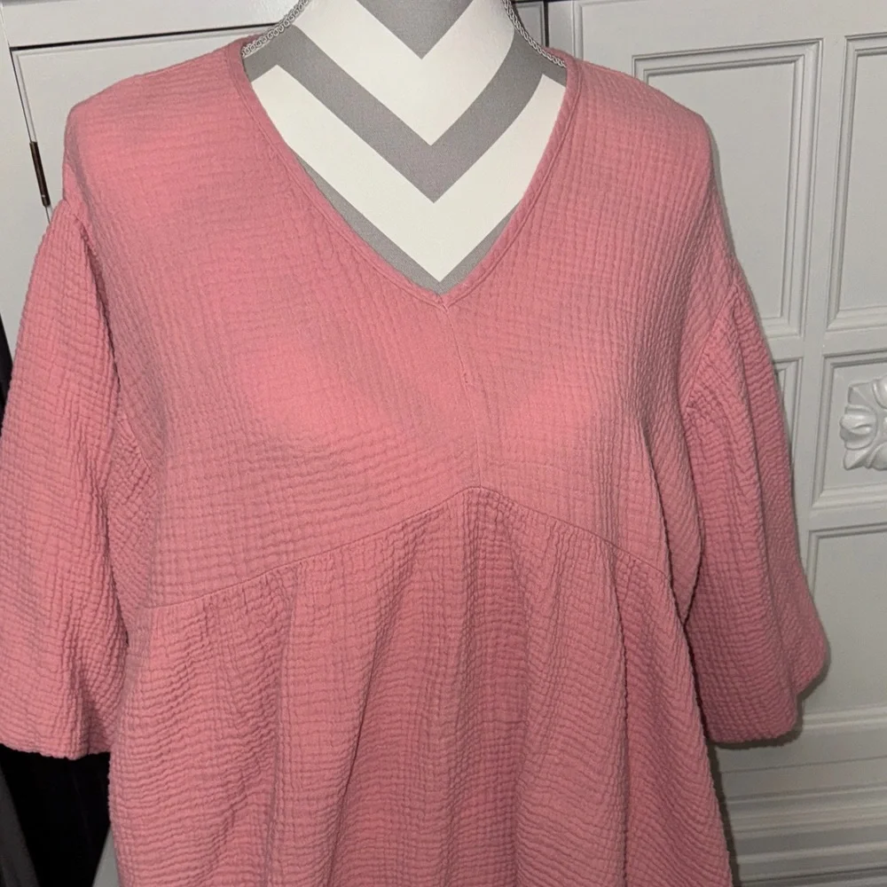 Cato Pink V-Neck Women's Gauzy Top Size Large - Picture 2 of 10